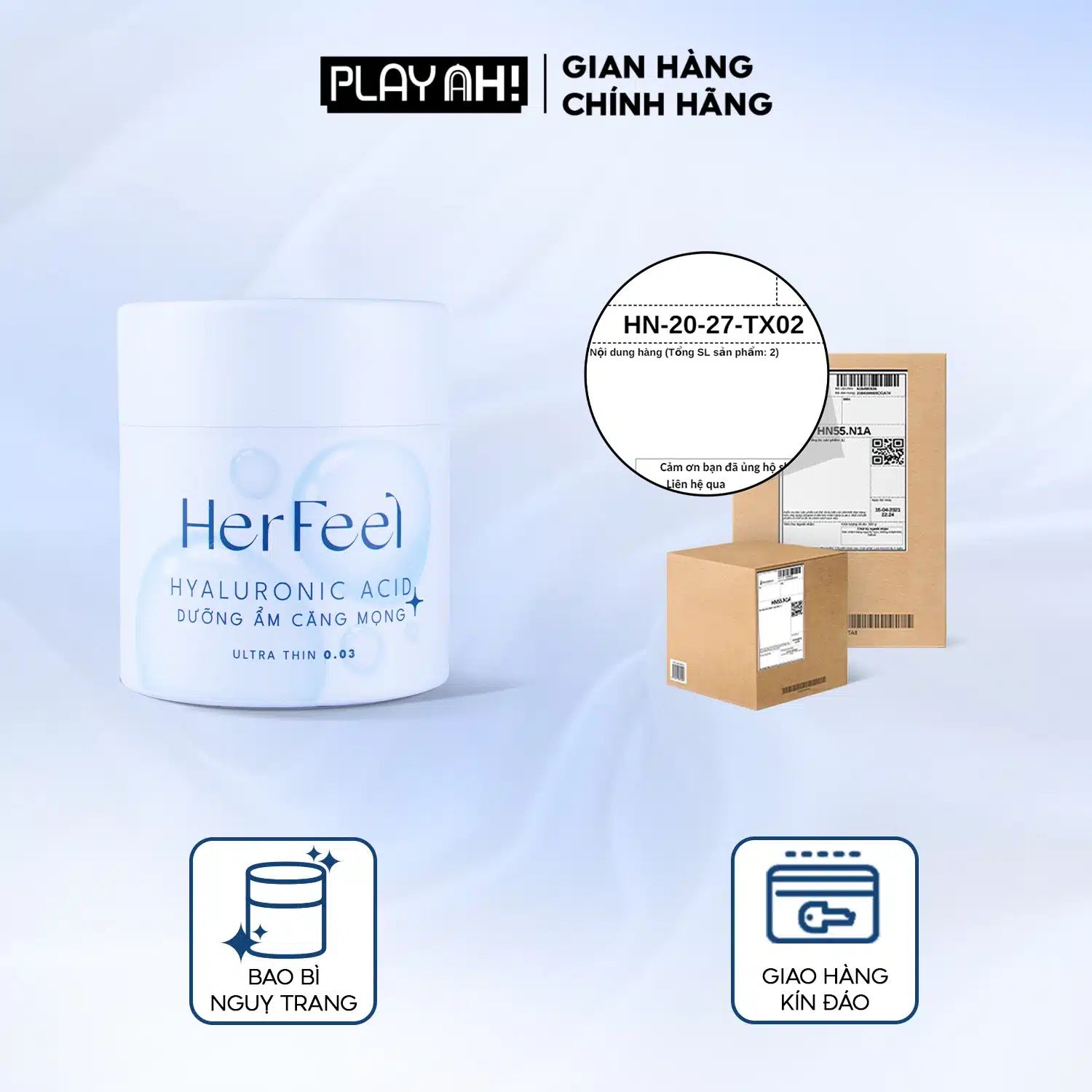 Bao cao su dưỡng ẩm Her Feel HA gấp đôi gel cao cấp - Hộp 10 bao